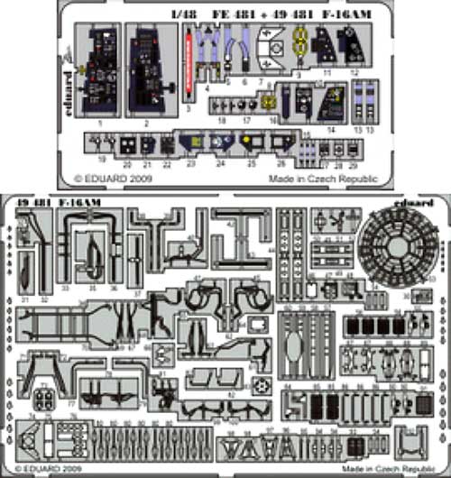 F-16AM ファイティングファルコン用 計器盤・シートベルト・外装 エッチングパーツ (接着剤付) (キネテック対応) エッチング (エデュアルド 1/48 エアクラフト用 カラーエッチング 接着剤付 （49-×） No.49-481) 商品画像_1