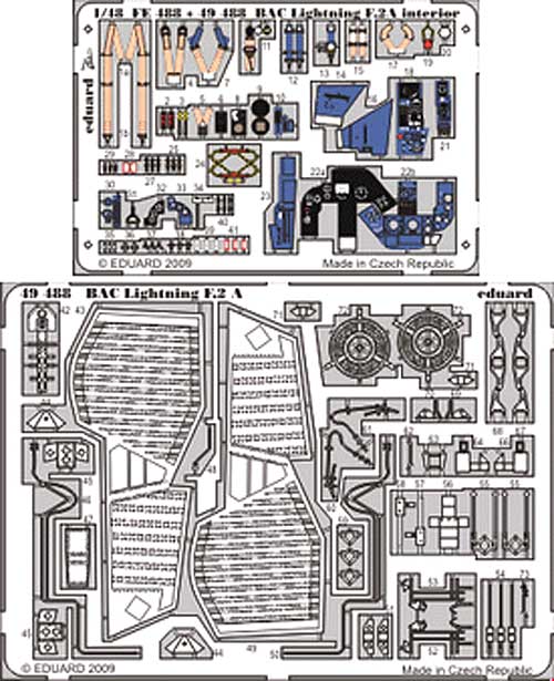 BAC ライトニング F.2A用 計器盤・シートベルト・外装 エッチングパーツ (接着剤付) (エアフィックス対応) エッチング (エデュアルド 1/48 エアクラフト用 カラーエッチング 接着剤付 （49-×） No.49-488) 商品画像_1