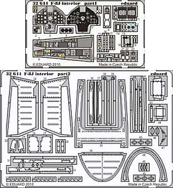 F-8J クルセーダー用 インテリアセット エッチングパーツ (接着剤付) (トランペッター対応) エッチング (エデュアルド 1/32 エアクラフト用 カラーエッチング 接着剤付 （32-×） No.32-644) 商品画像_1