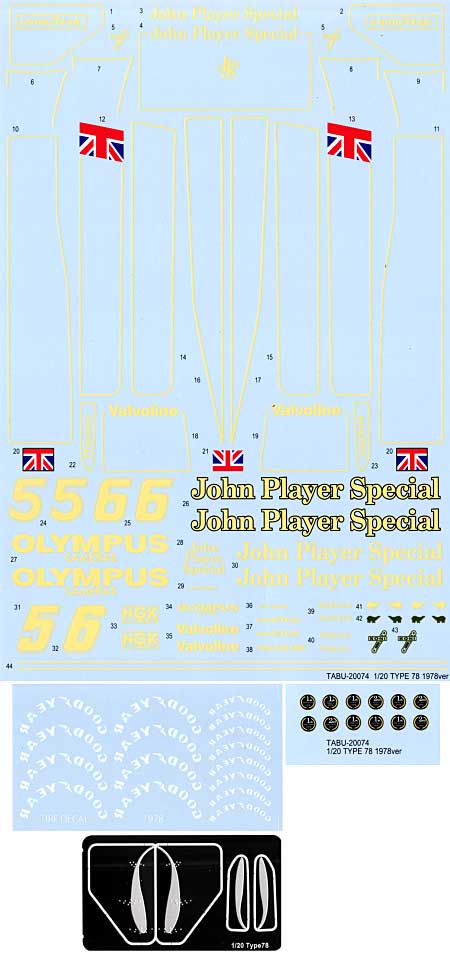 ロータス タイプ78 1978年仕様 フルスポンサーデカール (前後、翼端板エッチングパーツ付) デカール (タブデザイン 1/20 デカール No.TABU-20074) 商品画像