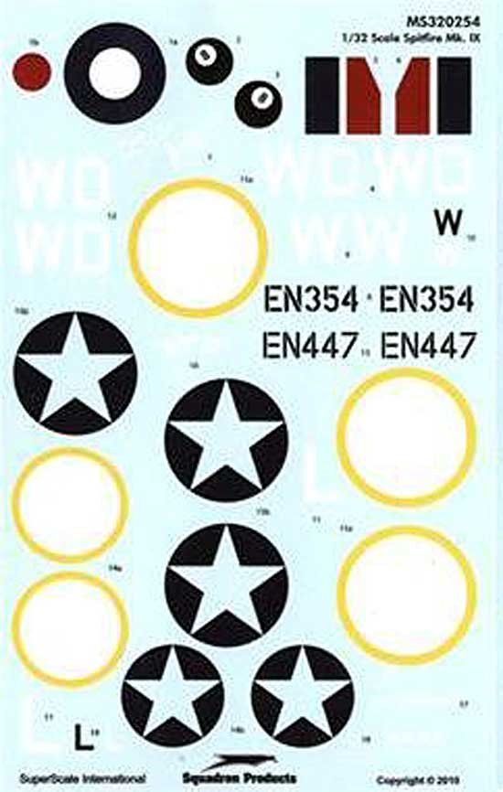 スピットファイア Mk.9 アメリカ陸軍航空隊 4th FS /52nd FG デカール (スーパースケール 1/32 エアモデル用 デカール No.MS320254) 商品画像_1