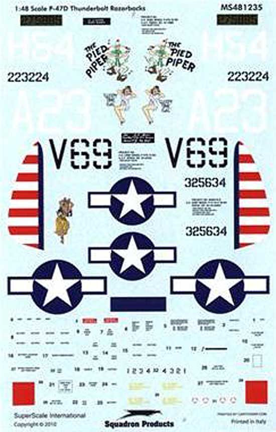 P-47D サンダーボルト レザーバック 69th、310th & 311th FS、/58th FG デカール (スーパースケール 1/48 エアモデル用 デカール No.MS481235) 商品画像_1