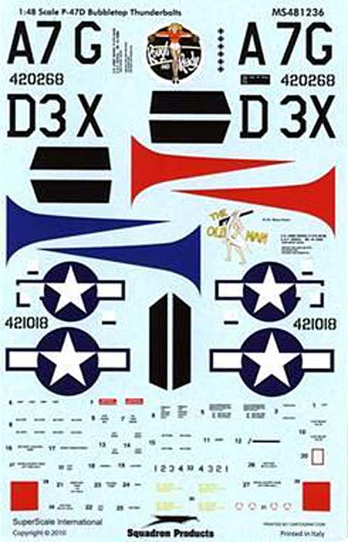 P-47D サンダーボルト バブルトップ 395th FS & 397th FS/368th FG デカール (スーパースケール 1/48 エアモデル用 デカール No.MS481236) 商品画像_1