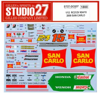 ホンダ RC212V LCR #24 Toni Elias & #15 Alex de Angelis 仕様 2009年 SAN CARLO デカール (スタジオ27 バイク オリジナルデカール No.DC837) 商品画像