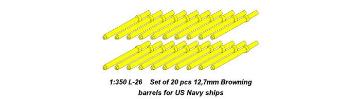 12.7mm ブローニング機銃 銃身 (20本入) (アメリカ海軍用) メタル (アベール 1/350 艦船用メタル砲身 No.L-026) 商品画像_1