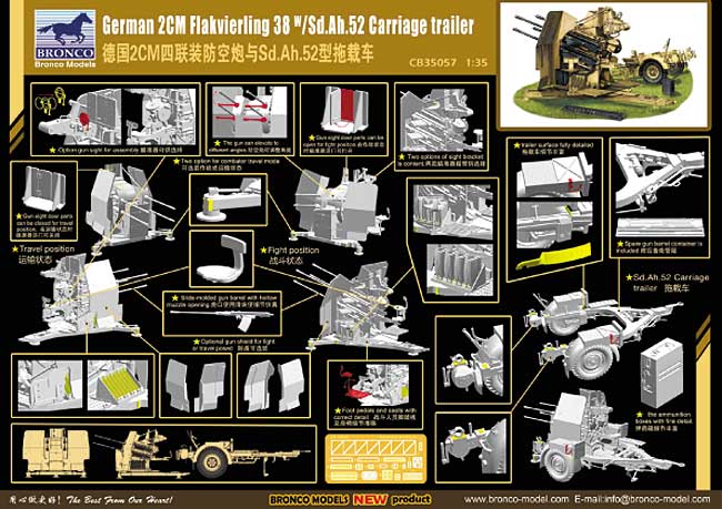 ドイツ 2cm 4連装 対空機関砲 Flak38 w/Sd.Ah.52 トレーラー プラモデル (ブロンコモデル 1/35 AFVモデル No.CB35057) 商品画像_2