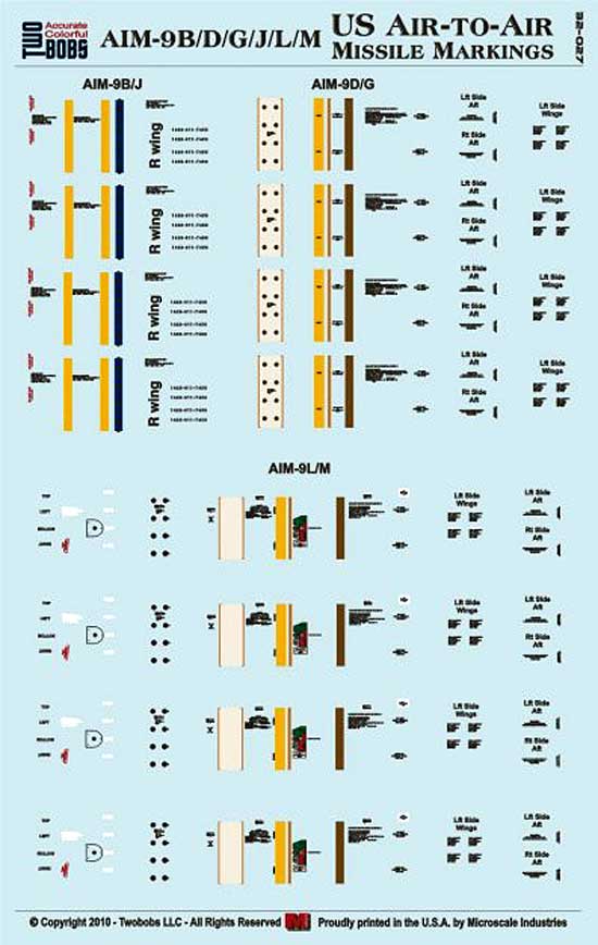 アメリカ空軍 空対空ミサイル マーキング (AIM-9B/D/G/J/L/M) デカール (トゥーボブス 1/32 エアクラフト用 デカール No.32-027) 商品画像_1