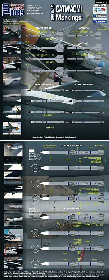 AIM-9M/AIM-120 CATM(キャプティブミサイル)/ACMI(空戦機動計測ポッド) マーキング デカール (トゥーボブス 1/48 エアクラフト用 デカール No.48-172) 商品画像