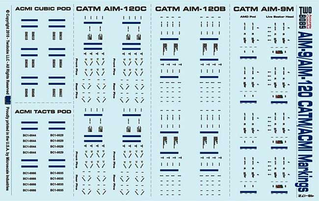 AIM-9M/AIM-120 CATM(キャプティブミサイル)/ACMI(空戦機動計測ポッド) マーキング デカール (トゥーボブス 1/48 エアクラフト用 デカール No.48-172) 商品画像_1