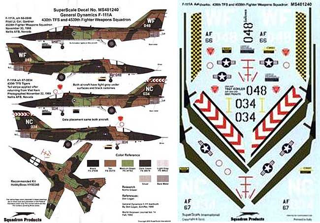 F-111A アードバーグ 430th TFS  &4539th FWS用 デカール (ホビーボス対応) デカール (スーパースケール 1/48 エアモデル用 デカール No.MS481240) 商品画像_1