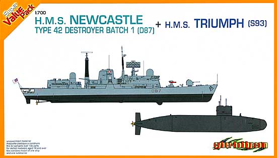 イギリス海軍42型駆逐艦 D87ニューキャッスル ＋ トラファルガー級原子力潜水艦 S93 トライアンフ プラモデル (サイバーホビー 1/700 Super Value Pack （オレンジボックス） No.7106) 商品画像