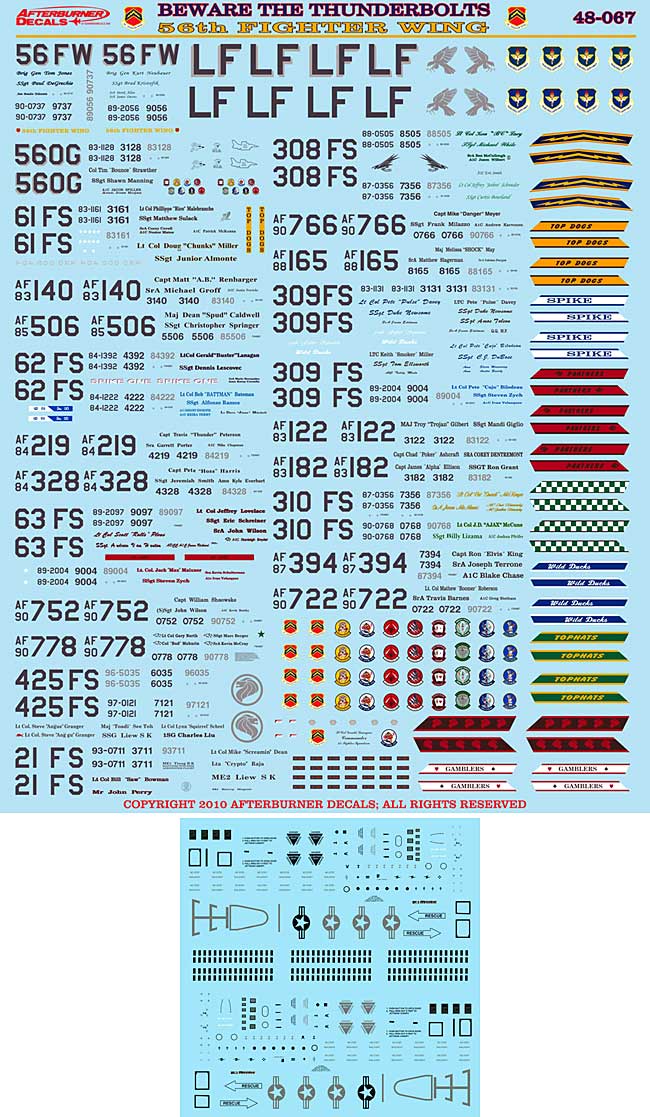 アメリカ空軍 F-16 ファイティングファルコン 56FW サンダーボルツ デカール (アフターバーナー 1/48 エアモデル用 デカール No.AFB48-067) 商品画像_1