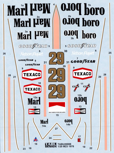 マクラーレン M23 1978 フルスポンサー デカール (タブデザイン 1/20 デカール No.TABU-20088) 商品画像