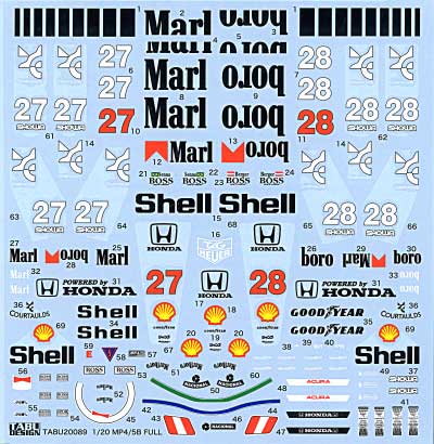 マクラーレン MP4/5B フルスポンサー　ピーリングデカール (タミヤ対応) デカール (タブデザイン 1/20 デカール No.TABU-20092) 商品画像