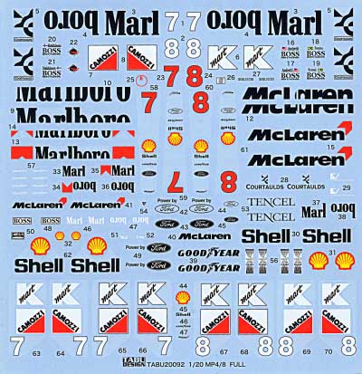 マクラーレン MP4/8 フルスポンサー ピーリングデカール (タミヤ対応) デカール (タブデザイン 1/20 デカール No.TABU-20095) 商品画像