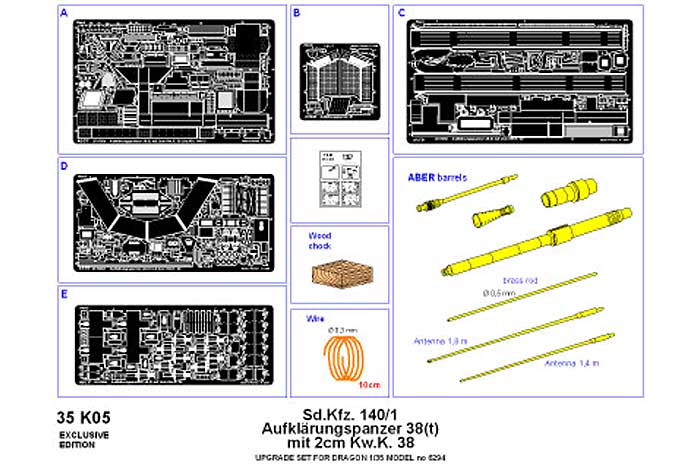 Sd.kfz140/1 偵察戦車用 ボックスフルセット エッチング・アルミ砲身他 (ドラゴン用) エッチング (アベール 1/35 AFV用エッチングパーツ No.35K005) 商品画像_1