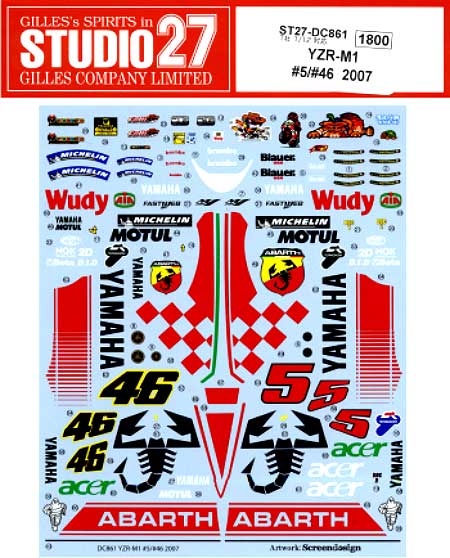 ヤマハ YZR-M1 #5/#46 SPECIAL PHILLIP ISLAND LIVERY ABARTH 2007 デカール (スタジオ27 バイク オリジナルデカール No.DC861) 商品画像