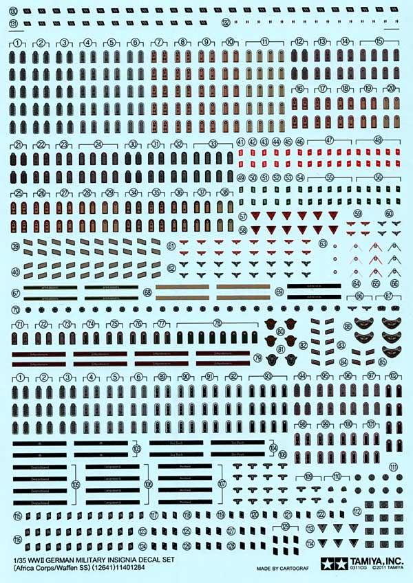 ドイツ兵階級章デカールセット (アフリカ軍団・武装親衛隊) デカール (タミヤ ディテールアップパーツ シリーズ （AFV） No.12641) 商品画像_1