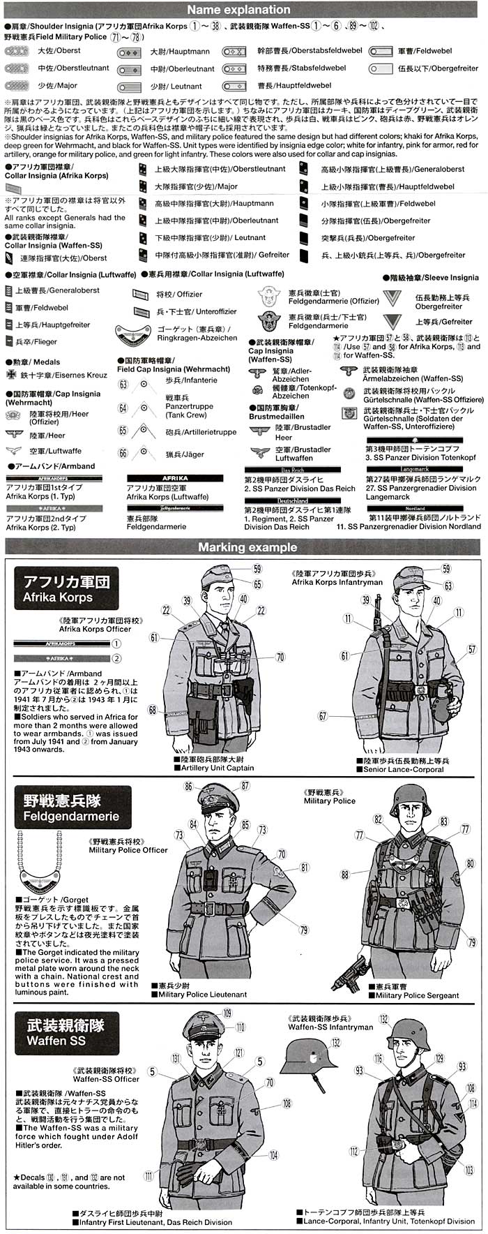 ドイツ兵階級章デカールセット (アフリカ軍団・武装親衛隊) デカール (タミヤ ディテールアップパーツ シリーズ （AFV） No.12641) 商品画像_2