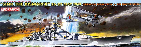 ドイツ戦艦 ビスマルク ＋ RN ソードフィッシュ雷撃機 (1941年5月26-27日) プラモデル (ドラゴン 1/700 Modern Sea Power Series No.7125) 商品画像