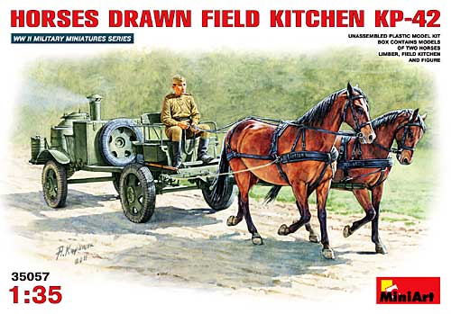 ソビエト フィールドキッチン KP-42 (牽引馬2頭付) プラモデル (ミニアート 1/35 WW2 ミリタリーミニチュア No.35057) 商品画像