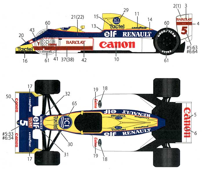 ウイリアムズ FW13用 デカール デカール (スタジオ27 F-1 オリジナルデカール No.DC865) 商品画像_1