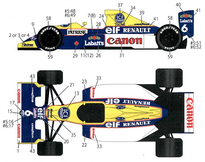 ウイリアムズ FW13B用 デカール デカール (スタジオ27 F-1 オリジナルデカール No.DC866) 商品画像_1