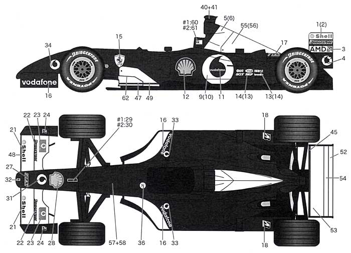 フェラーリ F2003-GA用 フルスポンサー デカール デカール (タブデザイン 1/20 デカール No.TABU-20110) 商品画像_1