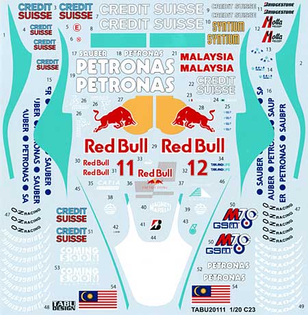 ザウバー C23 フルスポンサーデカール デカール (タブデザイン 1/20 デカール No.TABU-20111) 商品画像