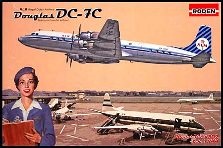 ダグラス DC-7C 四発旅客機 KLMオランダ航空 1950年代 プラモデル (ローデン 1/144 エアクラフト No.302) 商品画像