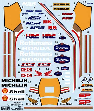 ホンダ NSR250 1988 フルスポンサーデカール デカール (タブデザイン 1/12 デカール No.TABU-12048) 商品画像