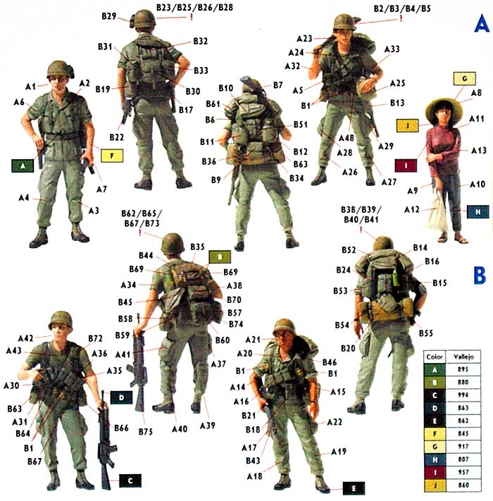 アメリカ 第1騎兵師団 4体 ＋ 民間女性 1体 ベトナム戦 (Patroling Vietnm War series) プラモデル (マスターボックス 1/35 ミリタリーミニチュア No.MB3599) 商品画像_1