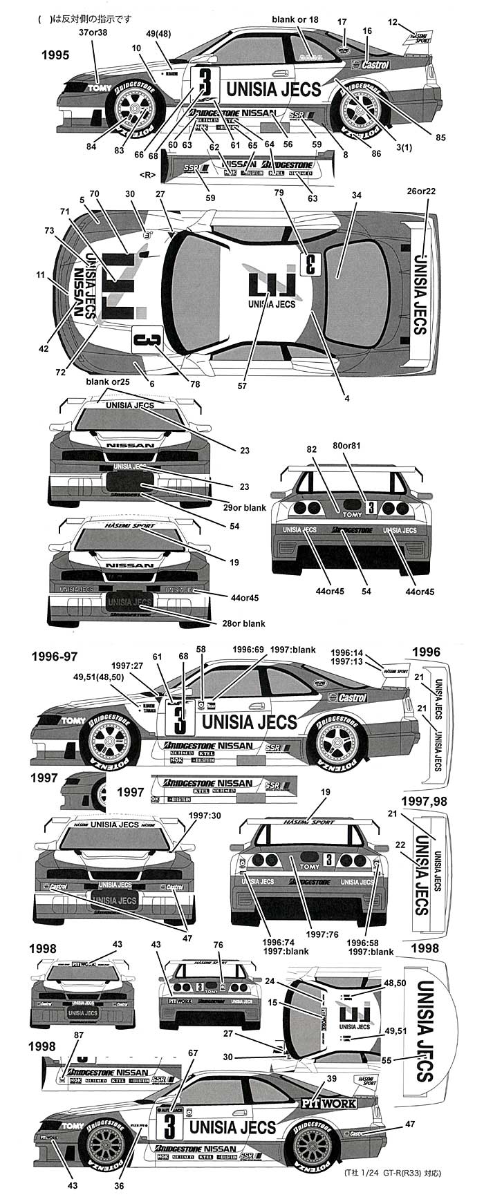 ニッサン スカイライン GT-R (R33) UNISIA JECS JGTC 1995-98 デカール (タブデザイン 1/24 デカール No.TABU-24027) 商品画像_1