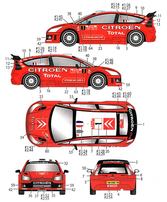 シトロエン C4 #1/2 モンテカルロ 2008 デカール (スタジオ27 ラリーカー オリジナルデカール No.DC916) 商品画像_1