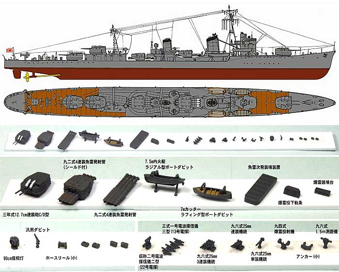 日本海軍 朝潮型駆逐艦 霰 (新装備パーツ&エッチングパーツ付属) プラモデル (ピットロード 1/700 スカイウェーブ W シリーズ No.SPW015) 商品画像_2