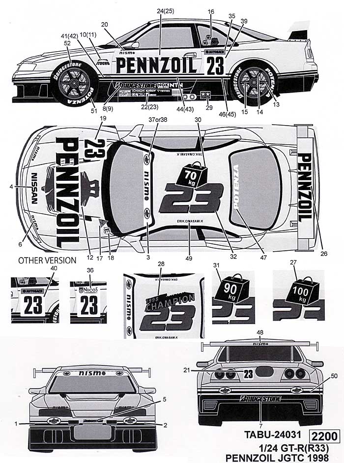 ニッサン スカイライン GT-R (R33) PENNZOIL JGTC 1998 デカール (タブデザイン 1/24 デカール No.TABU-24031) 商品画像_1