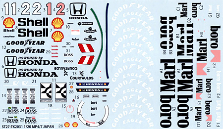 マクラーレン MP4/7 日本GP 1992 スペアデカール デカール (スタジオ27 F-1 オリジナルデカール No.SDT-2031) 商品画像