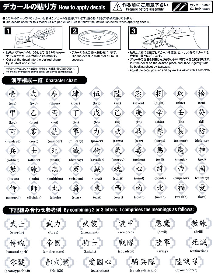 サムライデカール 漢字 白 アオシマ デカール