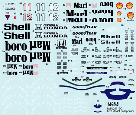 マクラーレン MP4/4 フルスポンサーデカール デカール (タブデザイン 1/20 デカール No.TABU-20119C) 商品画像