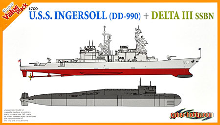 アメリカ海軍 駆逐艦 インガソル DD-990 ＋ ソ連海軍 原子力潜水艦 デルタ 3 (2隻セット) プラモデル (サイバーホビー 1/700 Super Value Pack （オレンジボックス） No.7114) 商品画像