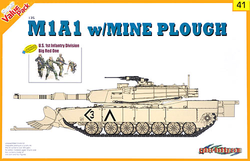 現用アメリカ陸軍 主力戦車 M1A1 エイブラムス・マインプラウ w/第1歩兵師団 ビッグ・レッド・ワン フィギュア プラモデル (サイバーホビー 1/35 AFVシリーズ （Super Value Pack） No.9141) 商品画像