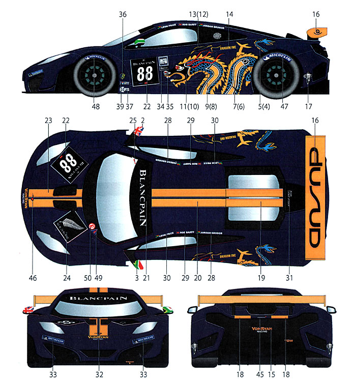 マクラーレン MP4-12C Von Ryan #88 BLANCPAIN 2012 デカール (スタジオ27 ツーリングカー/GTカー オリジナルデカール No.DC956) 商品画像_2