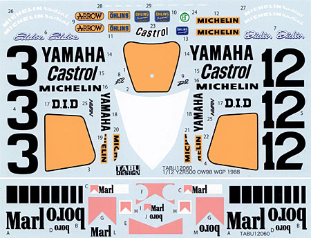 ヤマハ YZR500 OW98 WGP 1988 フルスポンサーデカール デカール (タブデザイン 1/12 デカール No.TABU-12060) 商品画像