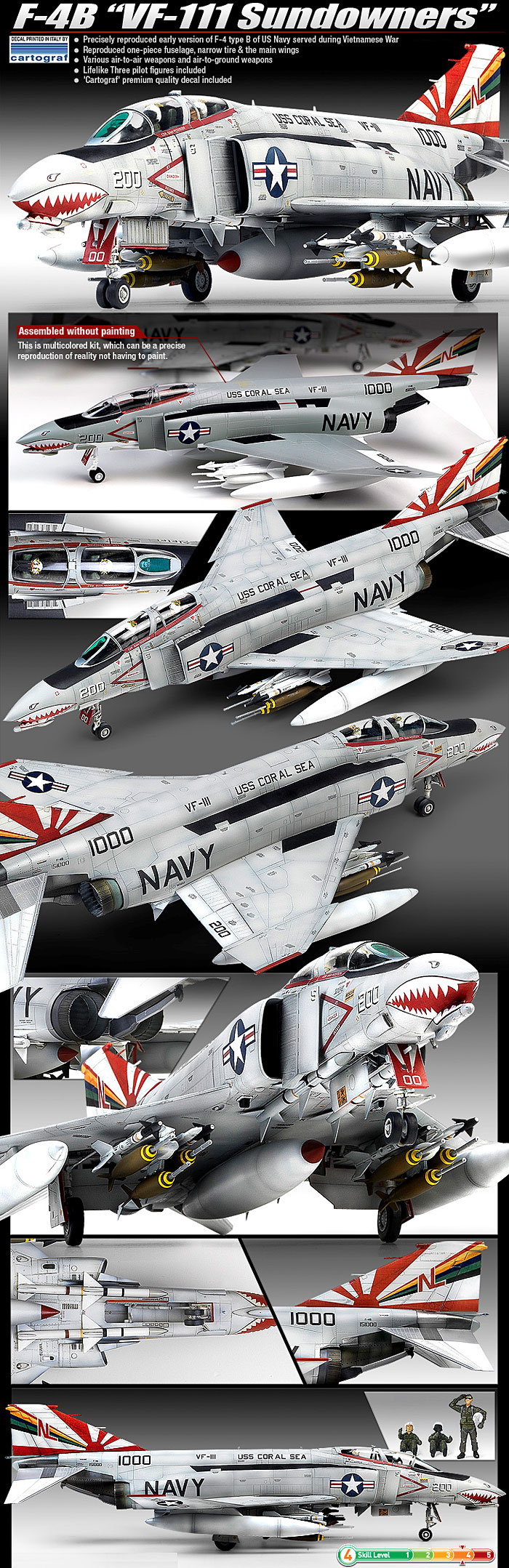 F-4B ファントム 2 VF-111 サンダウナーズ プラモデル (アカデミー 1/48 Scale Aircrafts No.12232) 商品画像_3