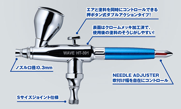 スーパーエアブラシ コンパクト (軽量アルミボディ) エアブラシ (ウェーブ コンプレッサー・エアブラシ No.HT-391) 商品画像_1