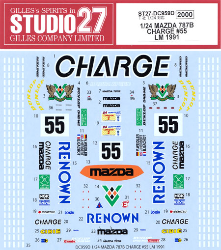 マツダ 787B CHARGE #55 ル・マン 1991 デカール デカール (スタジオ27 ツーリングカー/GTカー オリジナルデカール No.DC959D) 商品画像