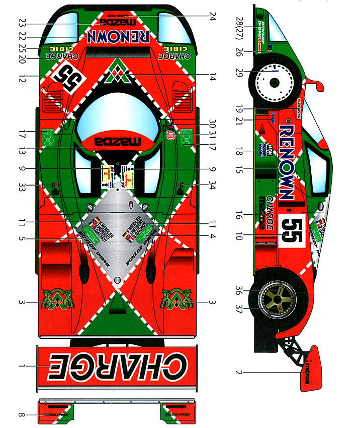 マツダ 787B CHARGE #55 ル・マン 1991 デカール デカール (スタジオ27 ツーリングカー/GTカー オリジナルデカール No.DC959D) 商品画像_1