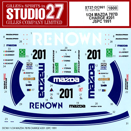 マツダ 787B CHARGE #201 JSPC 1991 デカール (スタジオ27 ツーリングカー/GTカー オリジナルデカール No.DC961) 商品画像