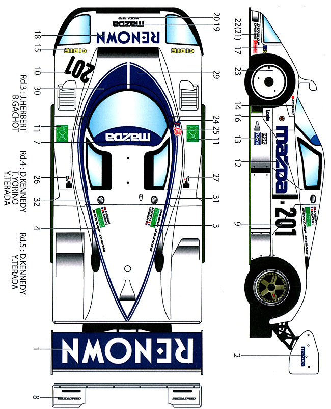 マツダ 787B CHARGE #201 JSPC 1991 デカール (スタジオ27 ツーリングカー/GTカー オリジナルデカール No.DC961) 商品画像_1