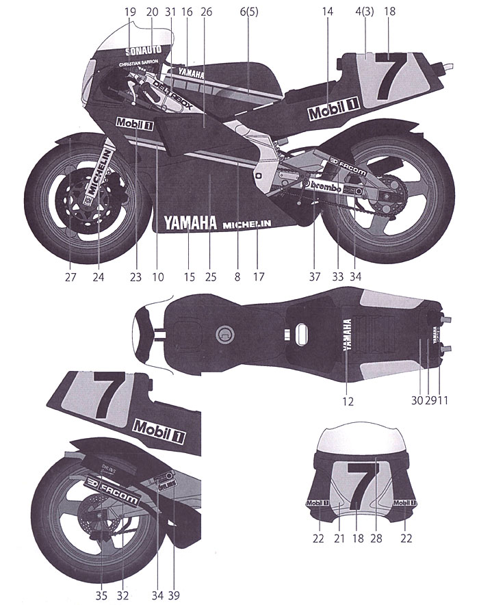 ヤマハ YZR500 #7 1988 フルスポンサー デカール (タブデザイン 1/12 デカール No.TABU-12062) 商品画像_1